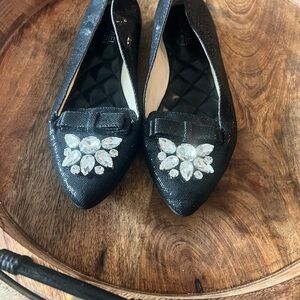 MK Black Flats with Crystal Accents